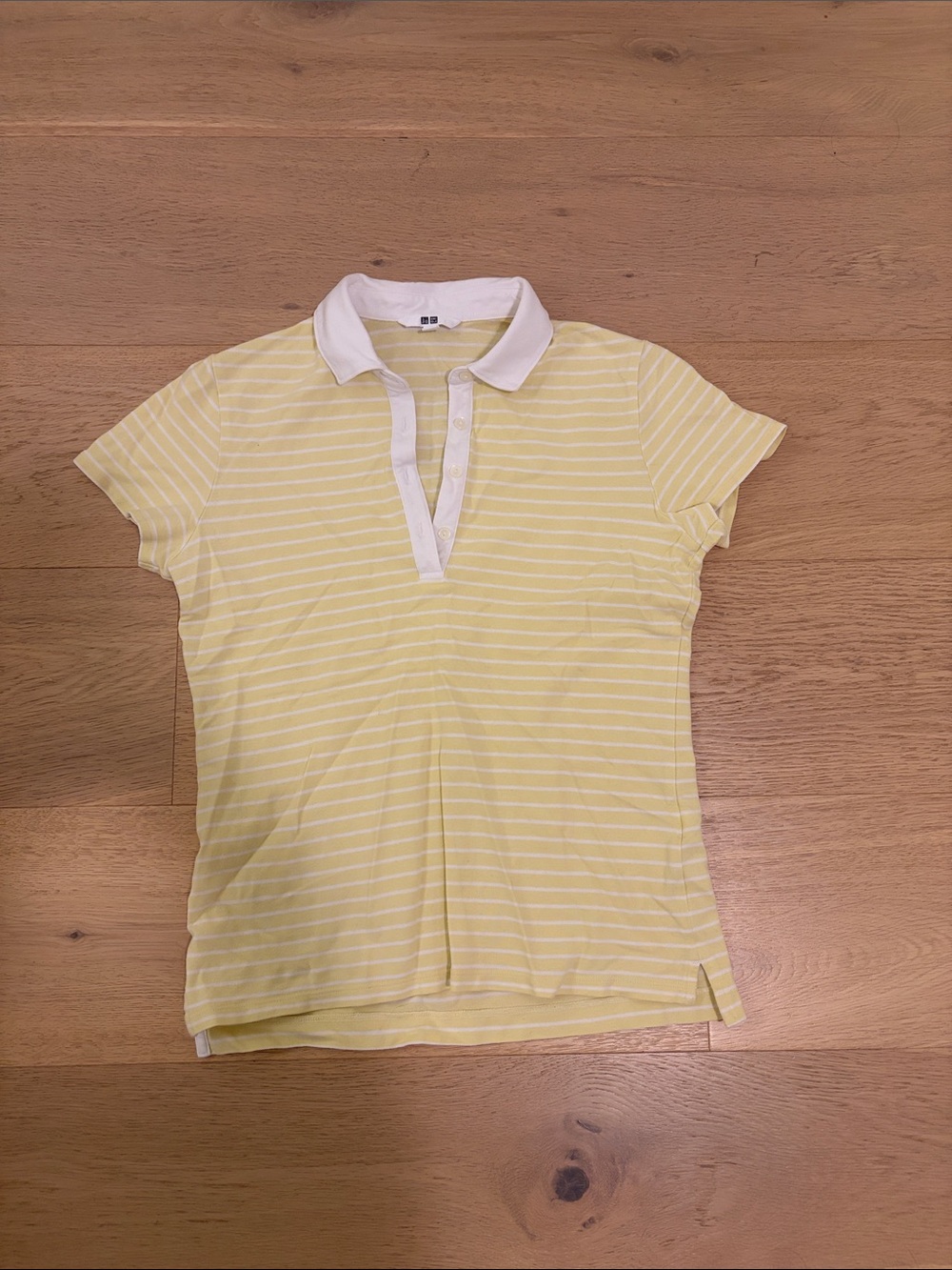 Uniqlo Yellow and White Striped Polo Shirt